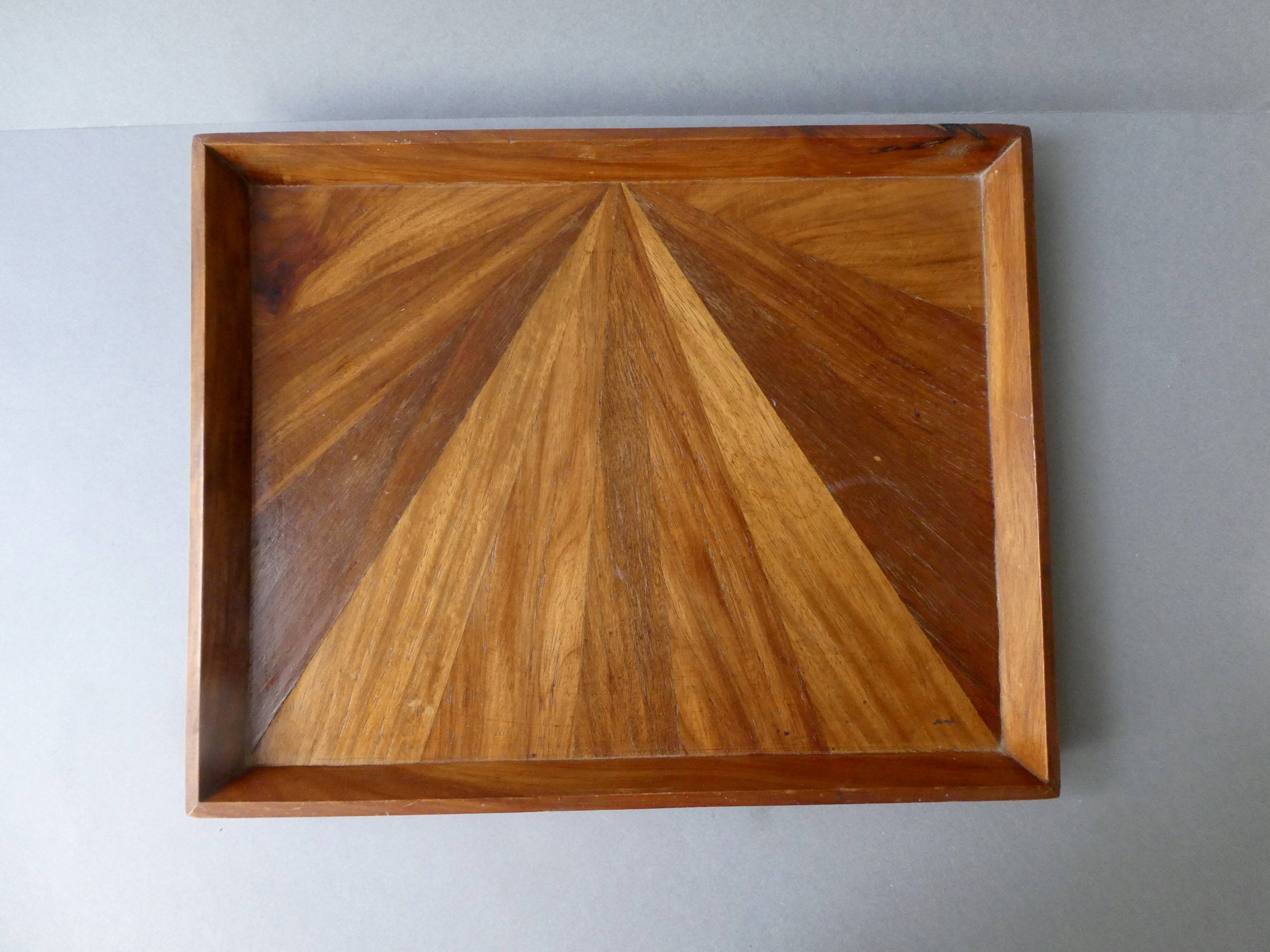Marquetry tray of different types of wood