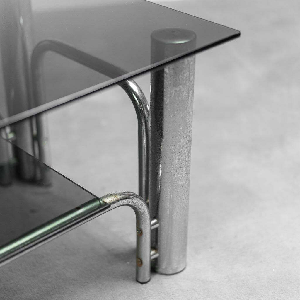 Coffee table in metal smoked glass 70s vintage