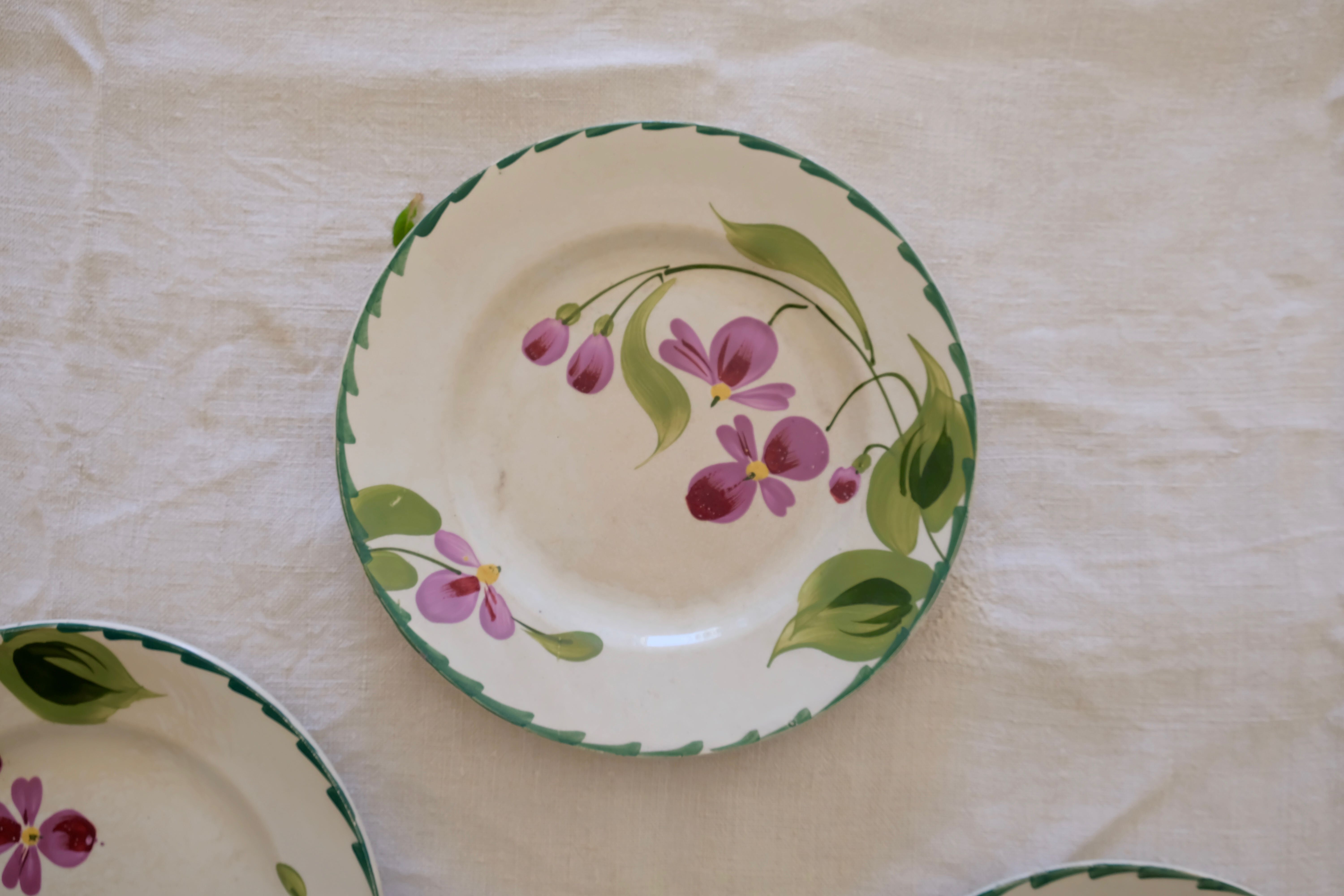 Set of 3 plates St. Amand & Hamage 1896 - 1952 iron earth hand-painted floral decoration