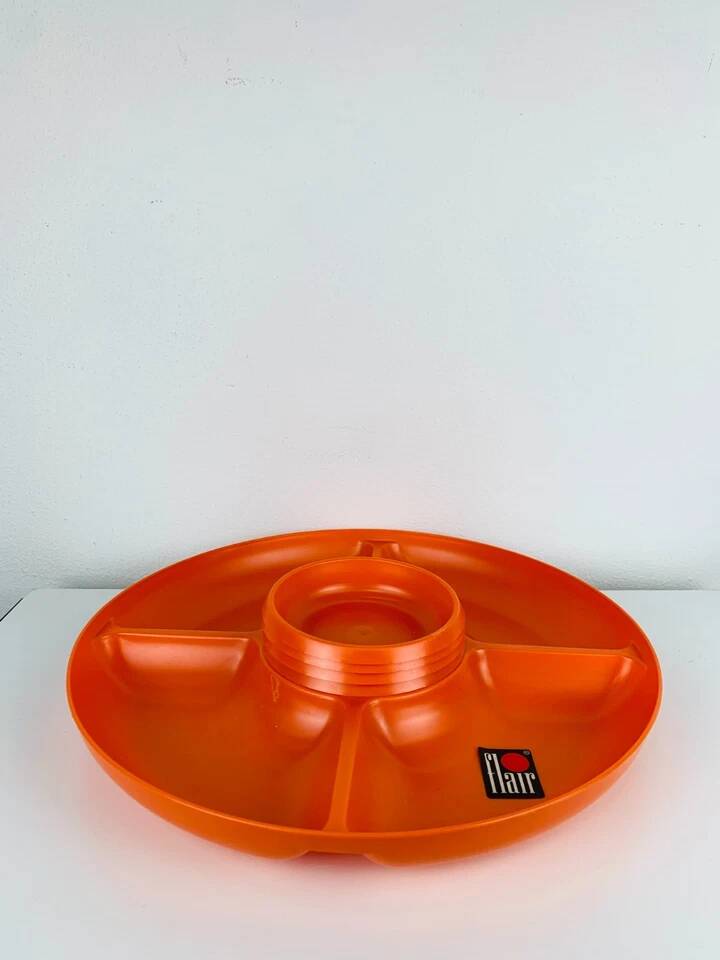 Vintage 1970s orange plastic Prisunic Flair aperitif platter