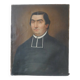 Old 19th century oil on canvas portrait painting priest vintage religious painting