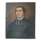 Tableau portrait huile sur toile ancien 19 ème prêtre tableau religieux vintage