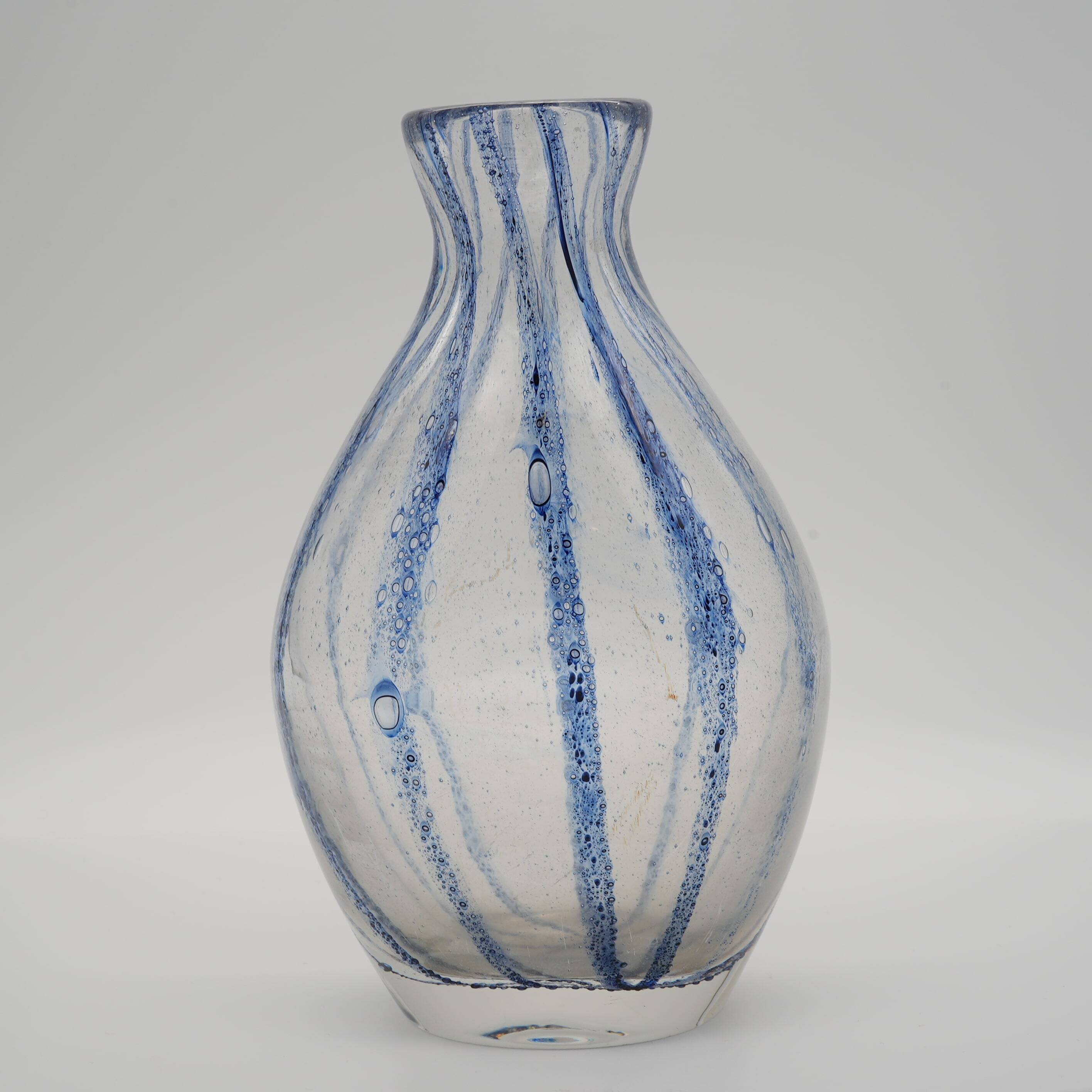 Murano Glass Vase with Blue Stripes attributed to Barovier & Toso