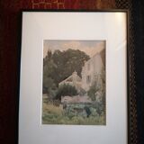 Watercolour View of Brièvres - Signed Henri Laurent Mouren (1844-1922)