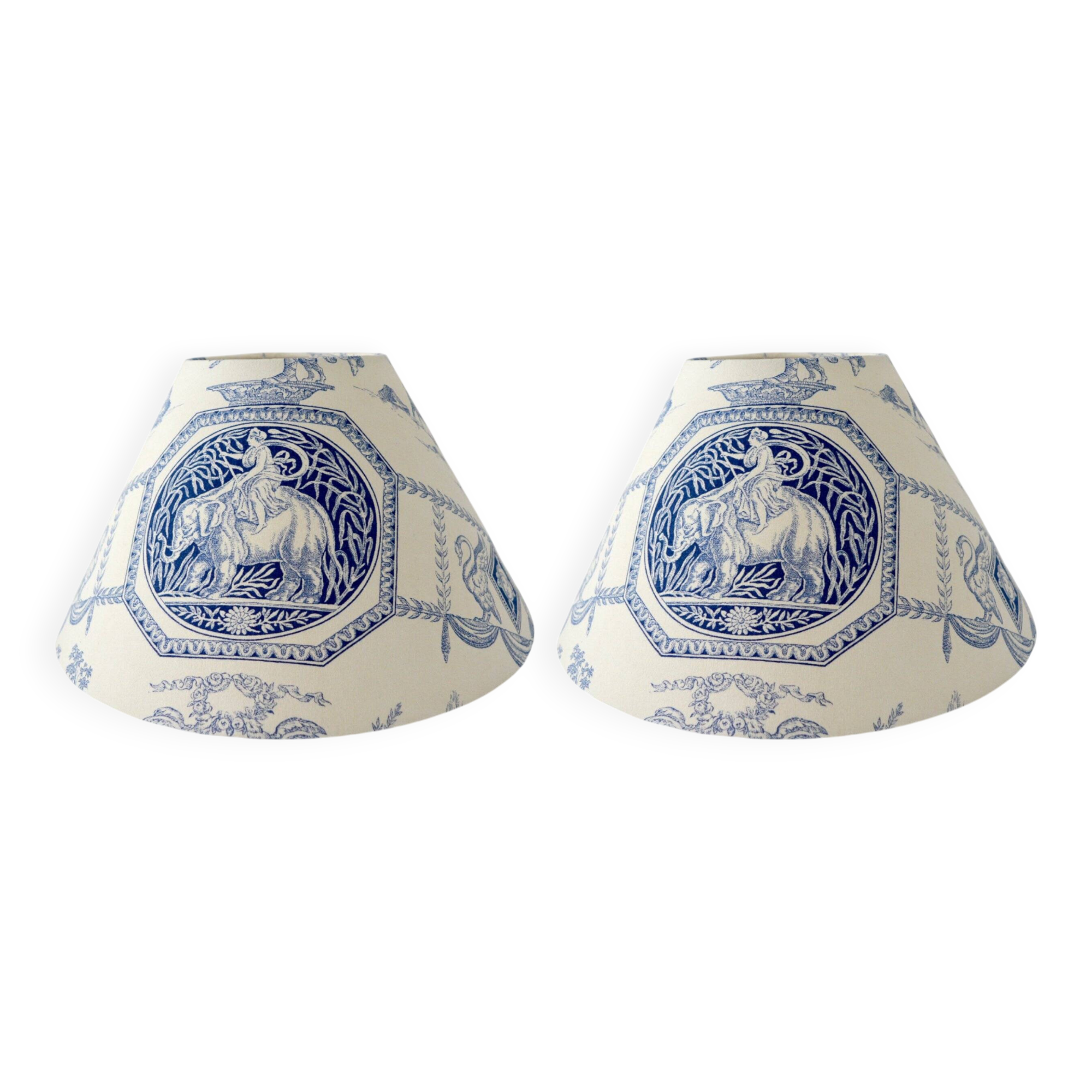 2 Abat-jours toile de jouy bleu