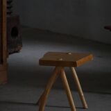 Wabi-Sabi stool in handmade birch, modern Scandinavian style, 1960s.