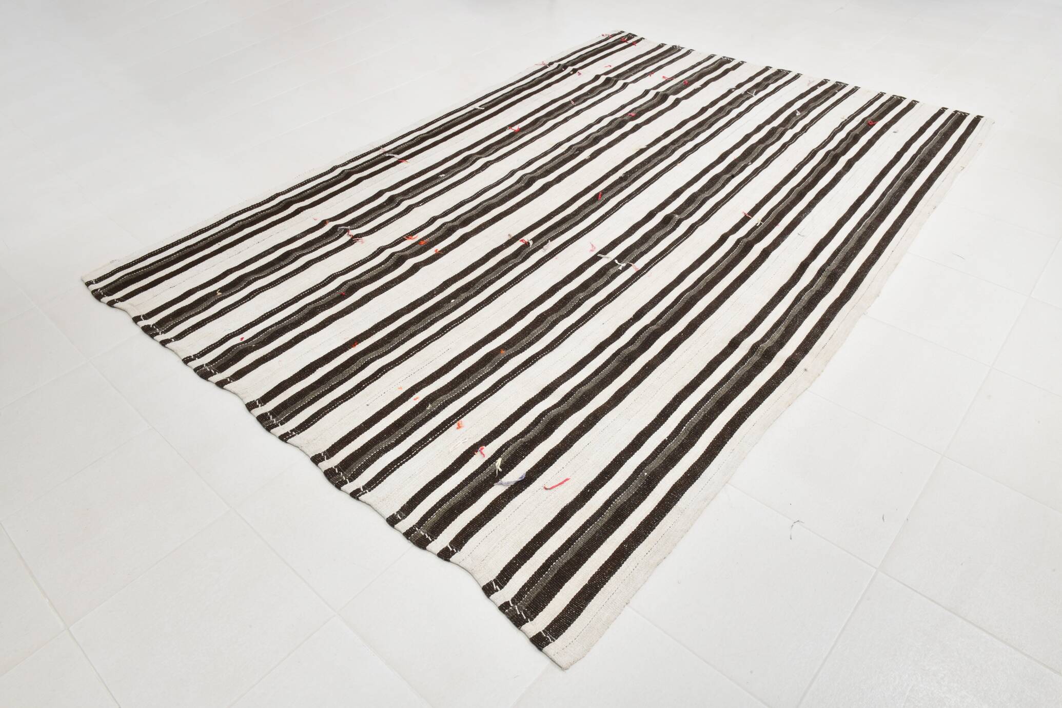 7x10 Beige & Brown Handwoven Turkish Kilim Rug, 206x304 Cm