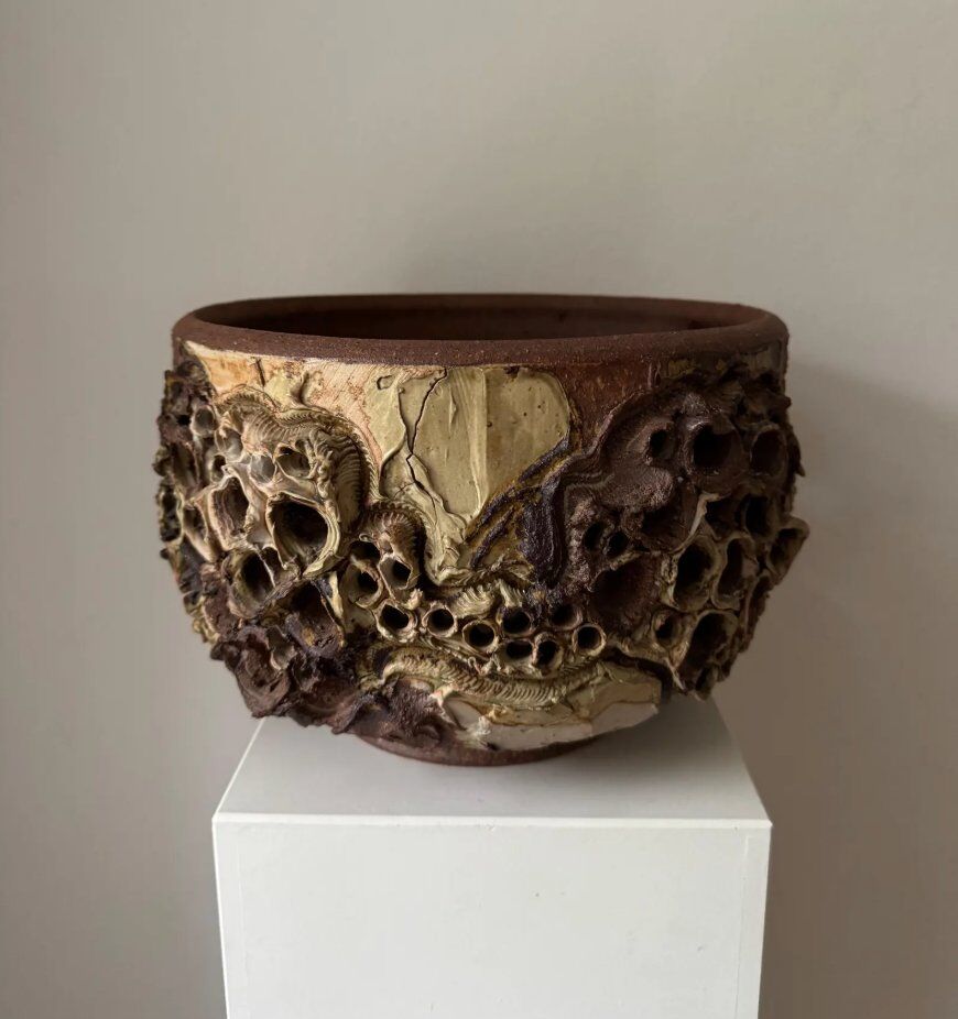 Large Danish Brutalist Stoneware Bowl by Bodil Marie Nielsen, 1970s