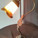 Unsigned wrought iron and tulip lamp (city light)