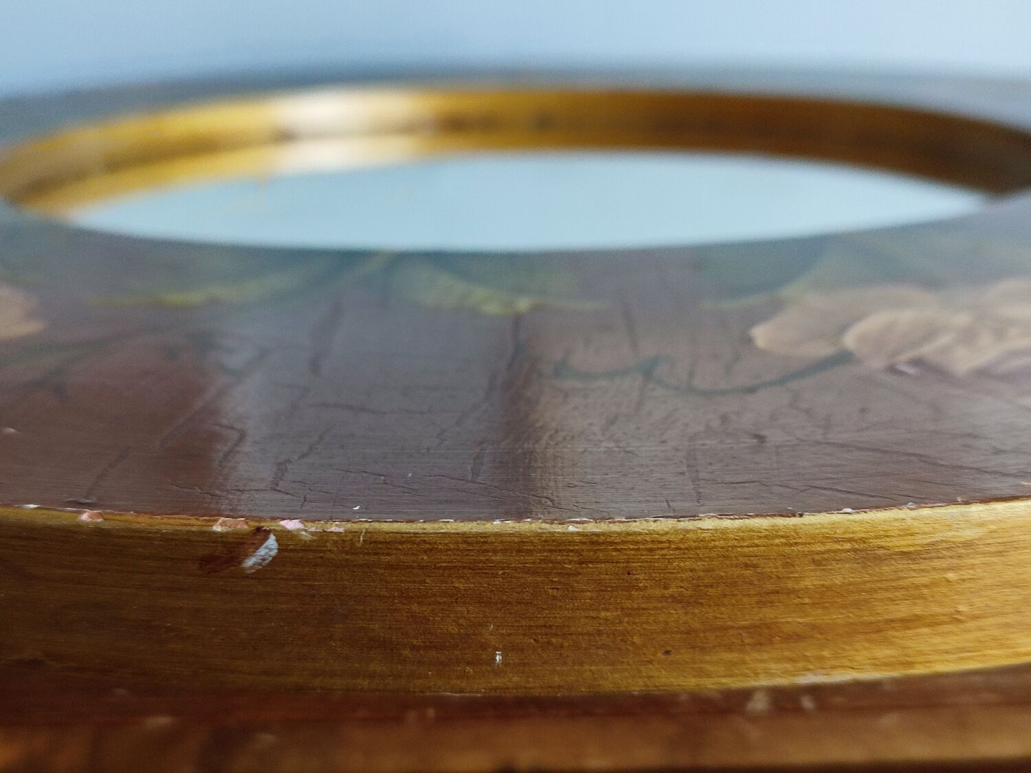 Vintage hand painted wooden round wall mirror