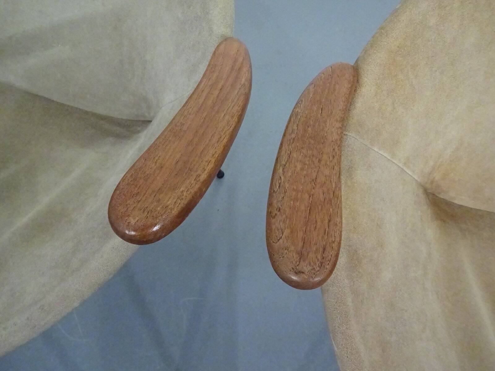 Danish Sueded Balloon Chairs by Hans Olsen for Lea Furniture, 1950s, Set of 4