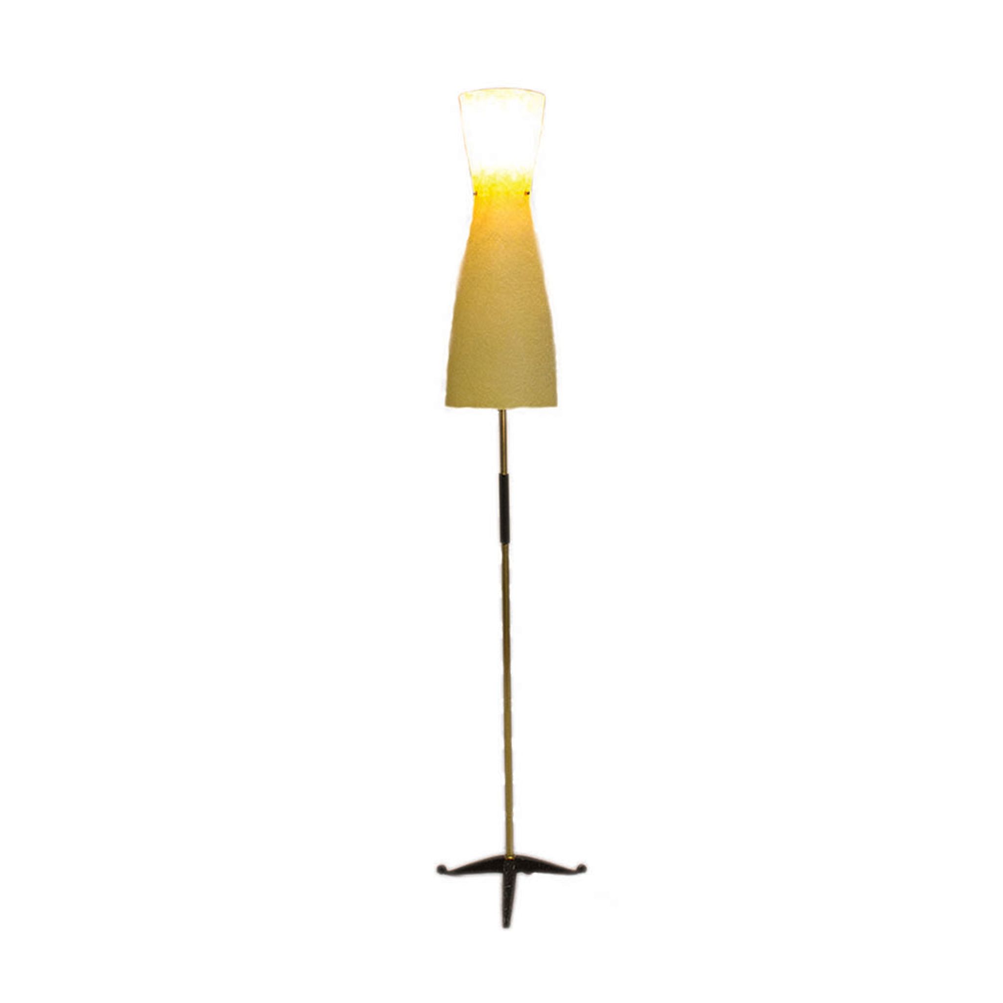 Mid-Century brass floor lamp with fiberglass shade, 1950 s, Germany