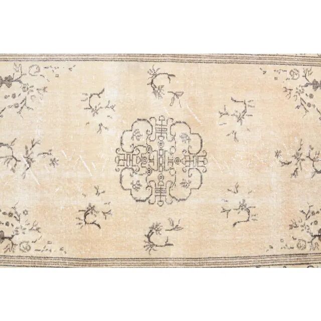 1970s Turkish Oushak Handmade Wool Cotton Beige Area Rug 116x192