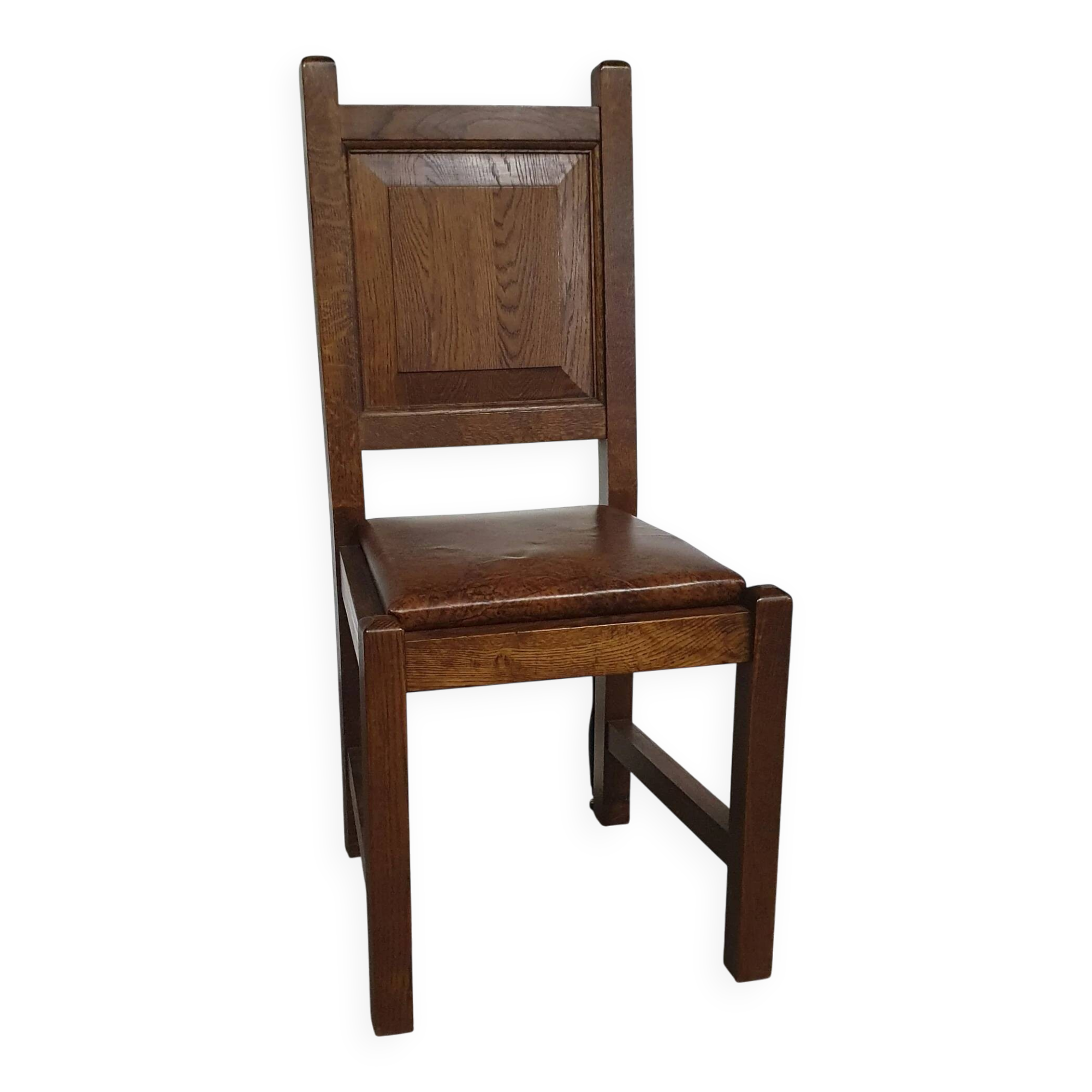 6 x Brutalist solid oak chairs mid century