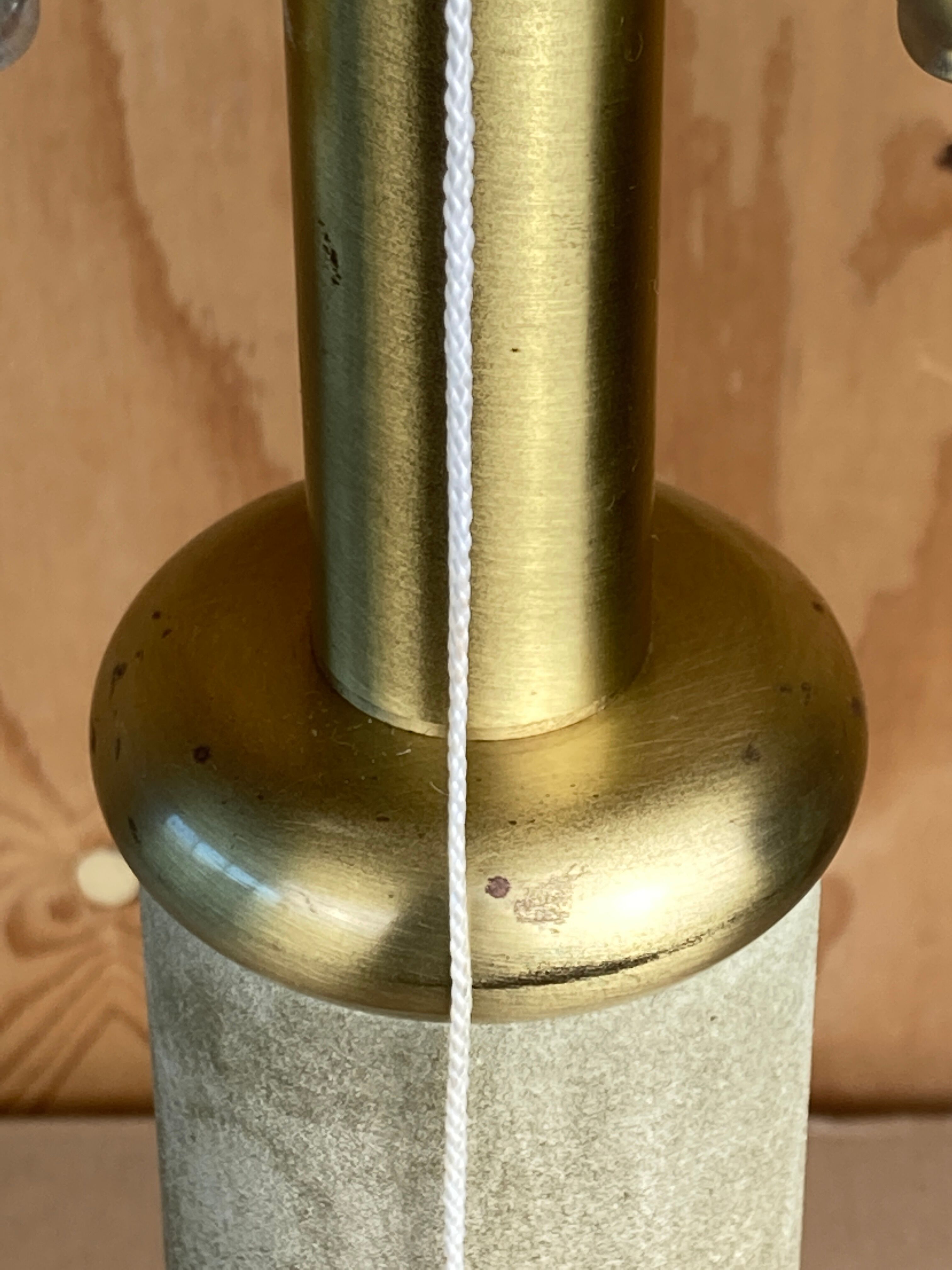 Sea grass green leather suede and brass large table lamp, 1970s