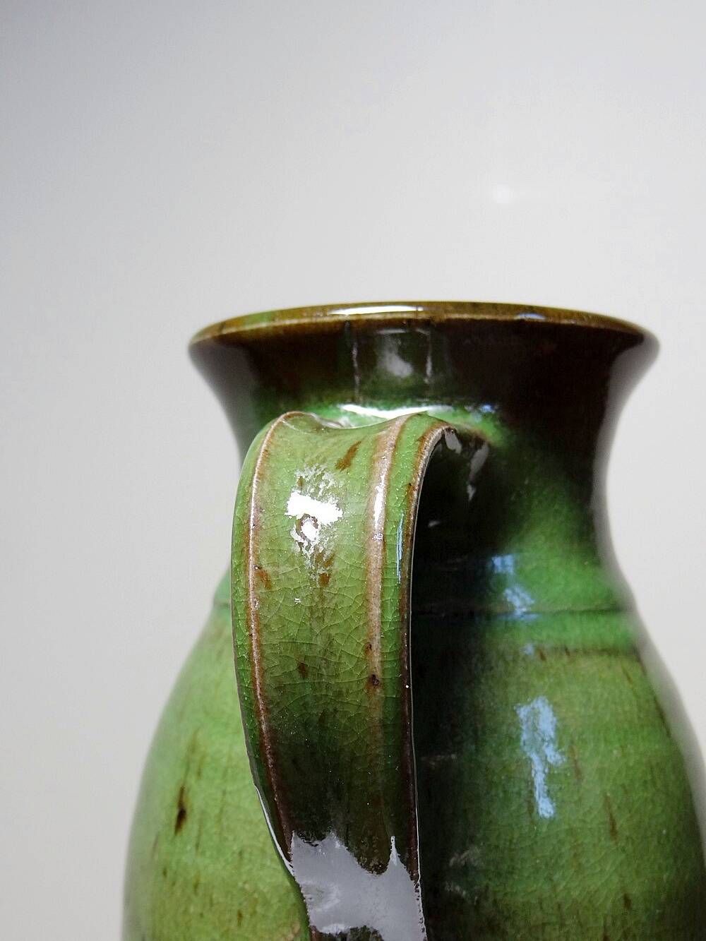 Small green pitcher enameled stoneware Sylvie Wlotkowski craftsmanship from Burgundy