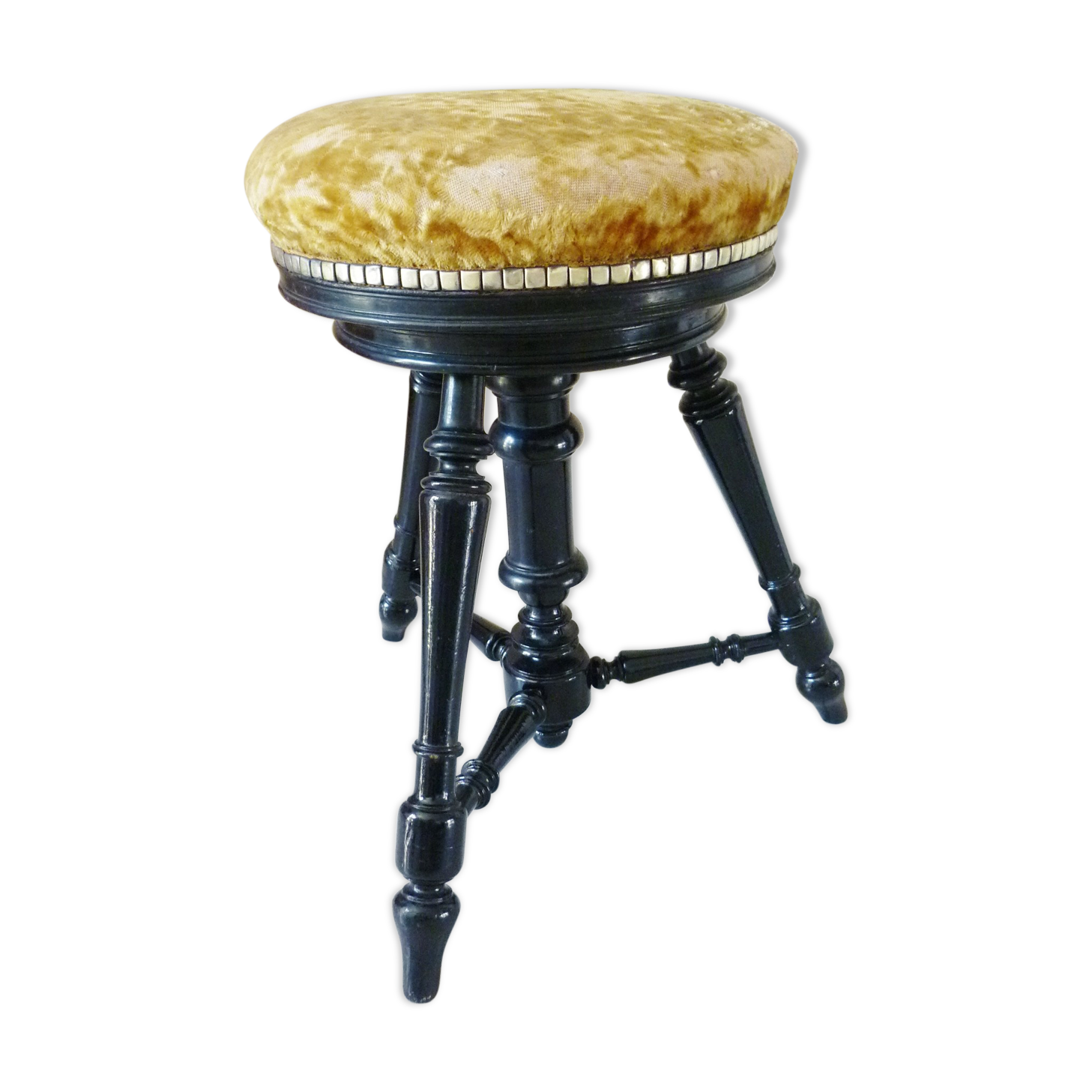 Piano stool of period and style Napoleon III, XIXth, tripod, blackened wood, adjustable