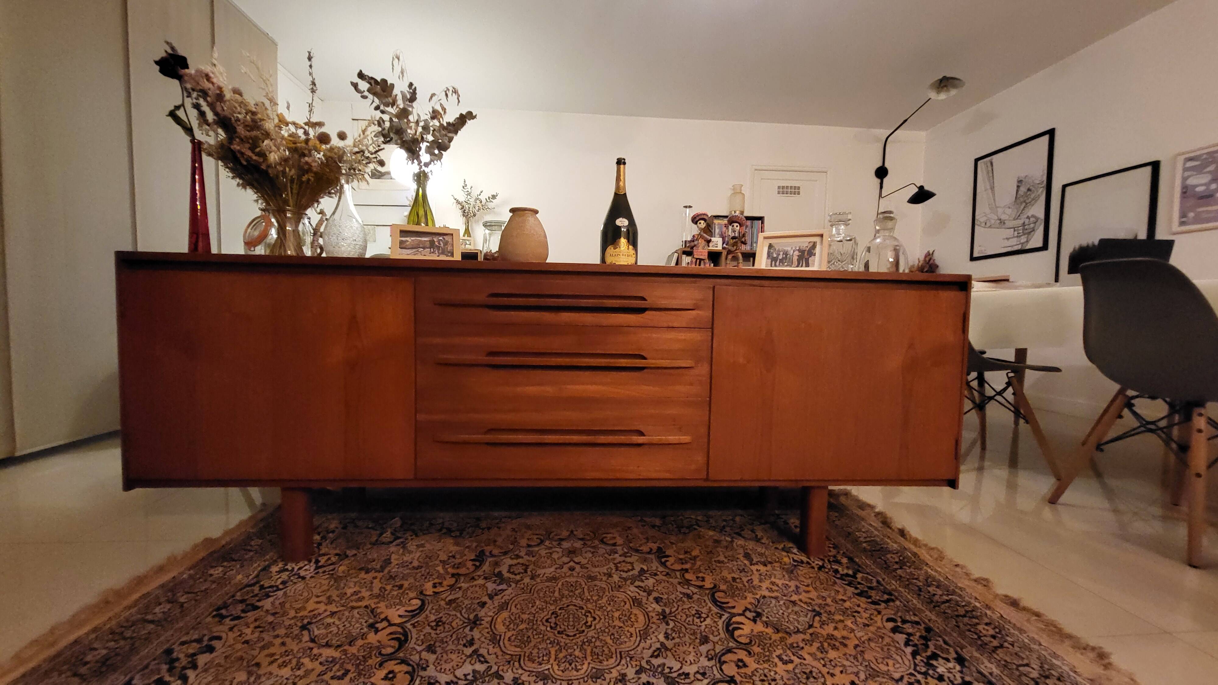 Sleek vintage Scandinavian sideboard with long handles