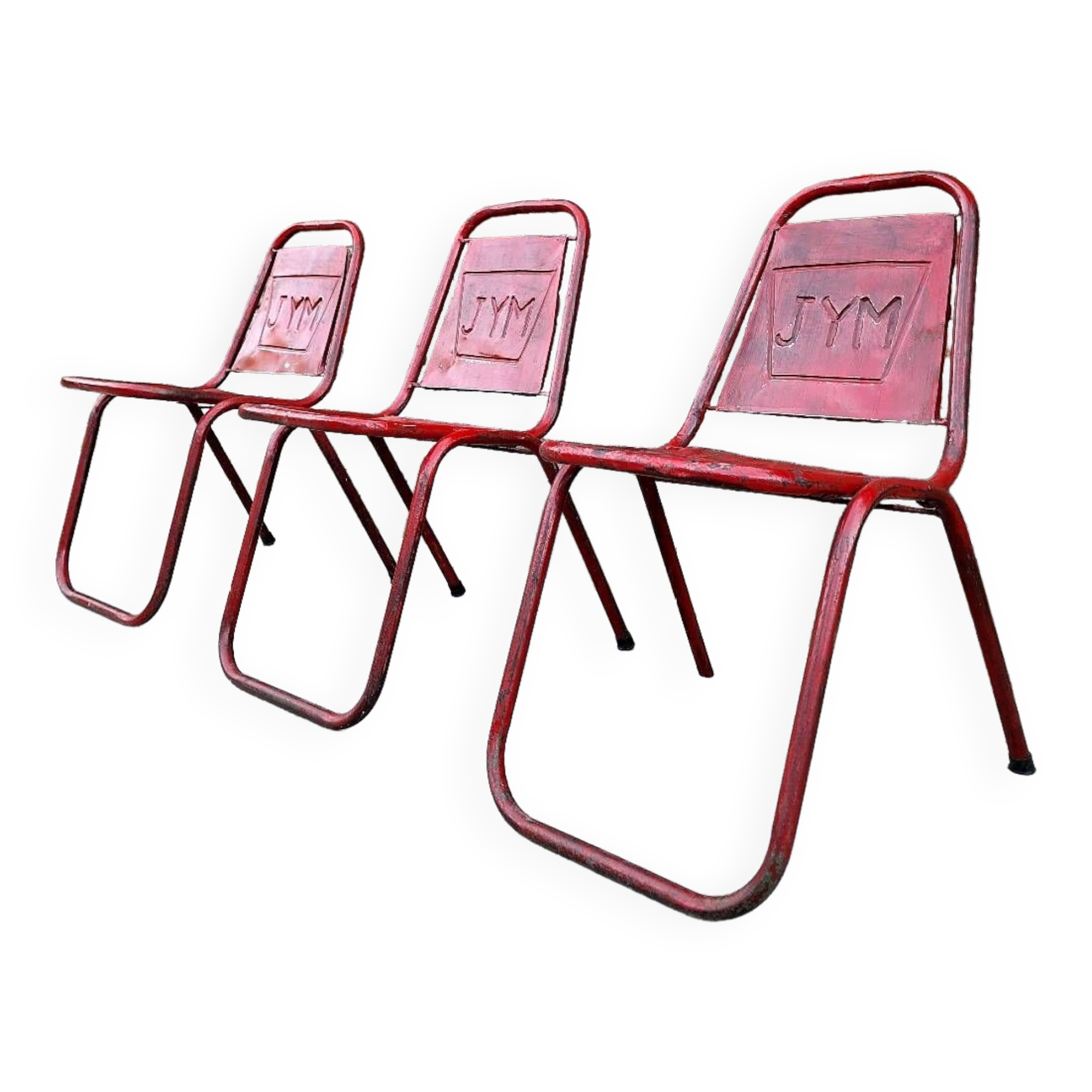 3 chaises vintage JYM en métal, meubles sièges industriels
