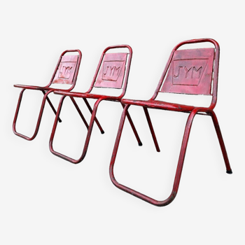 3 chaises vintage JYM en métal, meubles sièges industriels