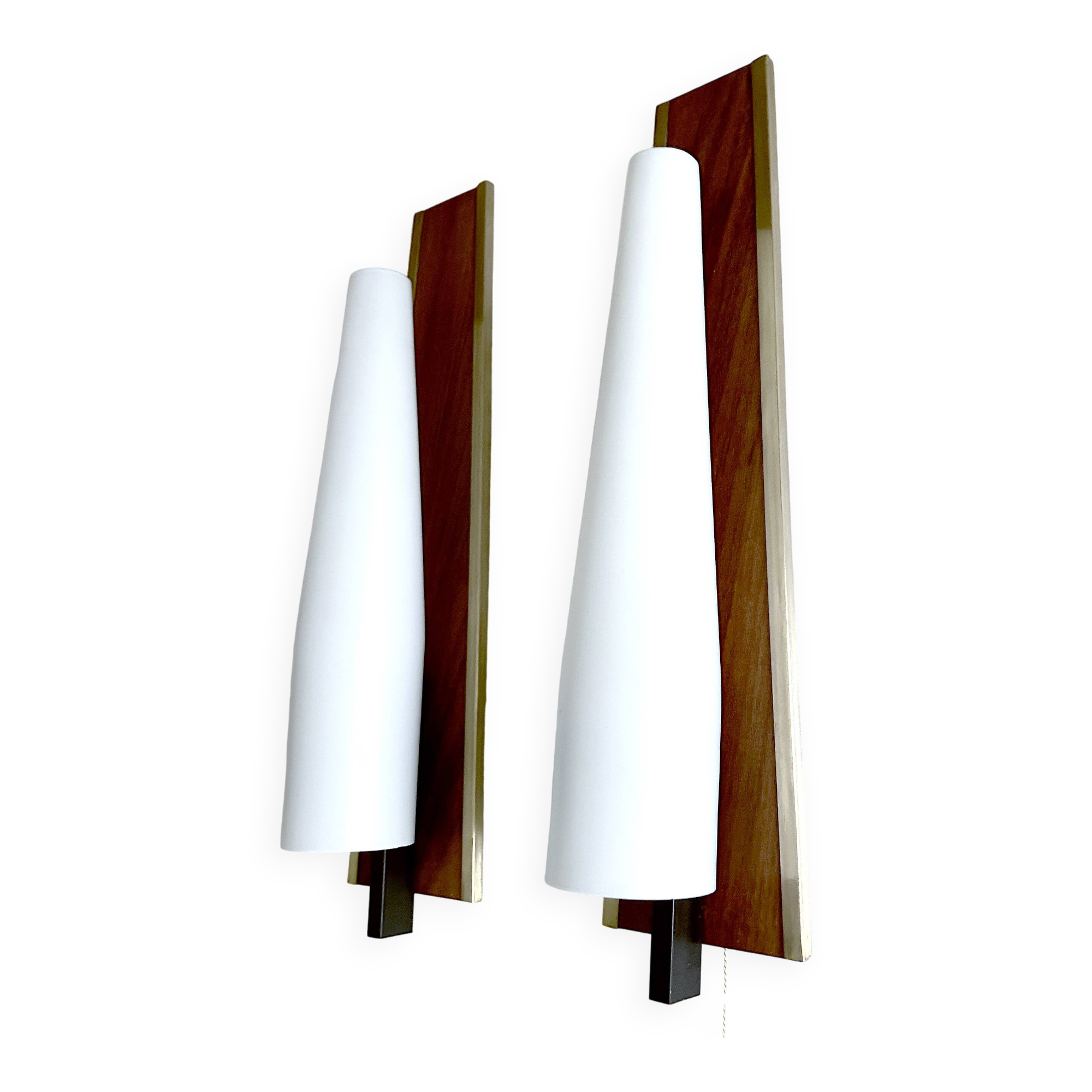 Pair of Large Scandinavian Teak Glass Wall Lights