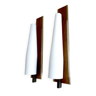 Pair of Large Scandinavian Teak Glass Wall Lights