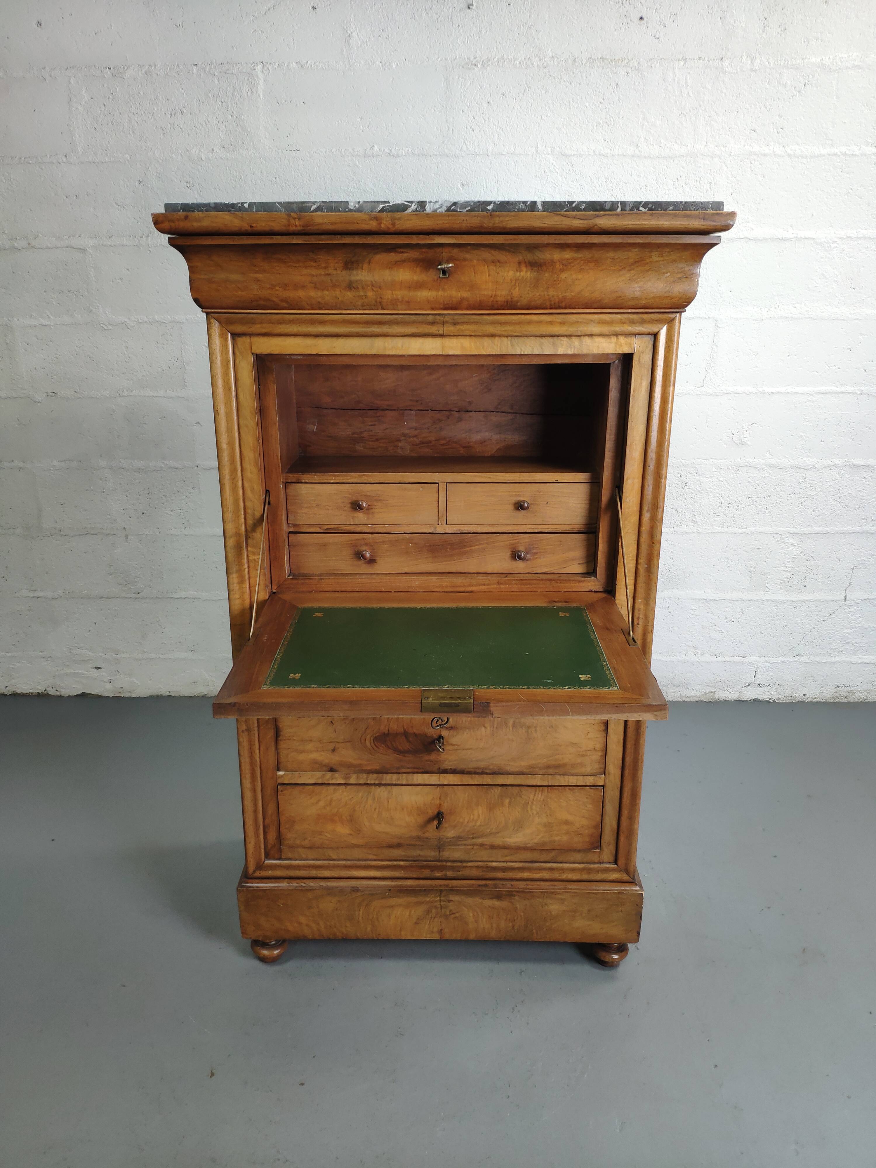 Secretary style Louis Philippe in walnut bramble