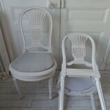 2 louis xvi style chairs beautiful patina chalk bills, seats dressed in gray velvet