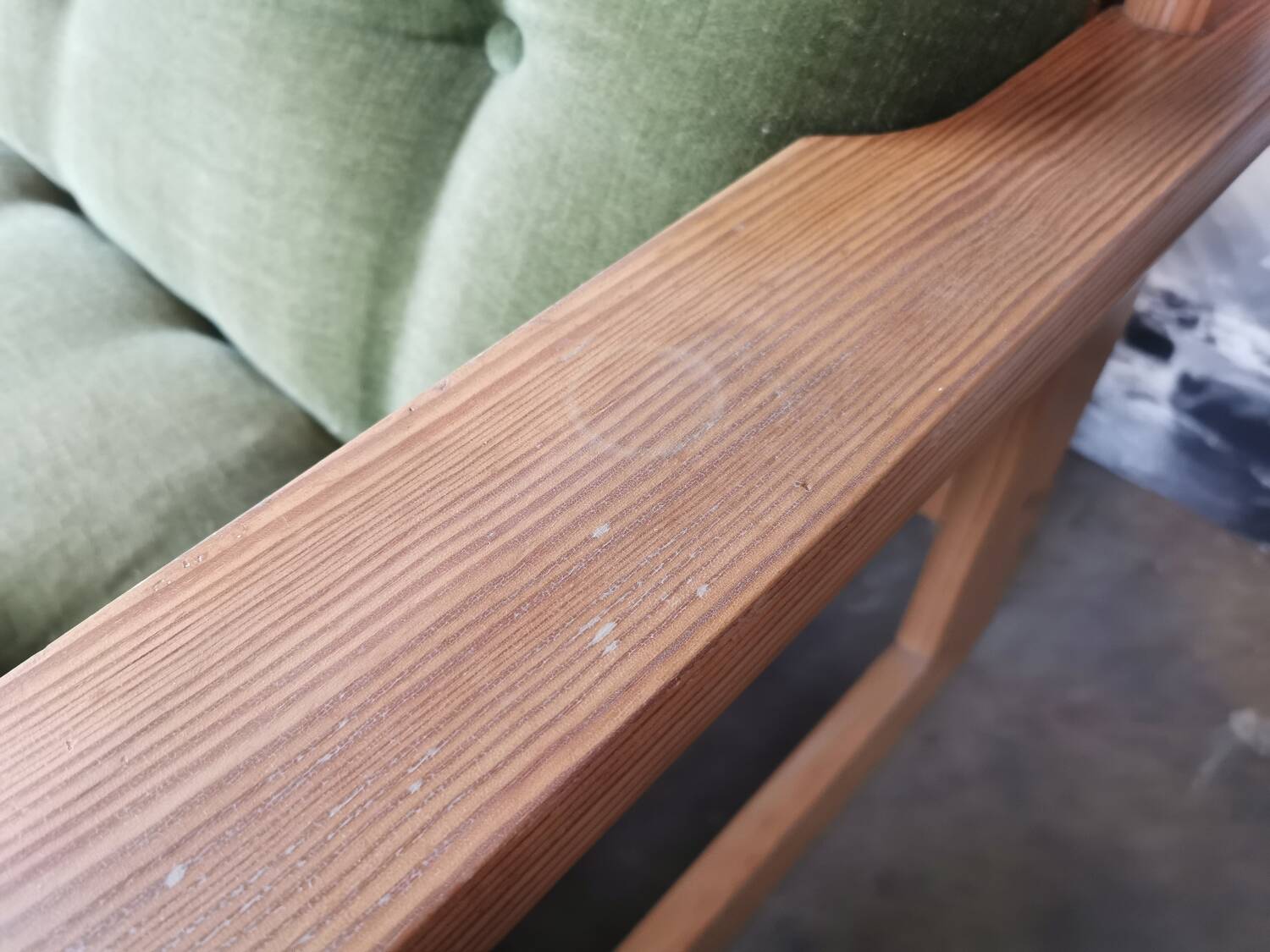 Scandinavian velvet and wood sofa