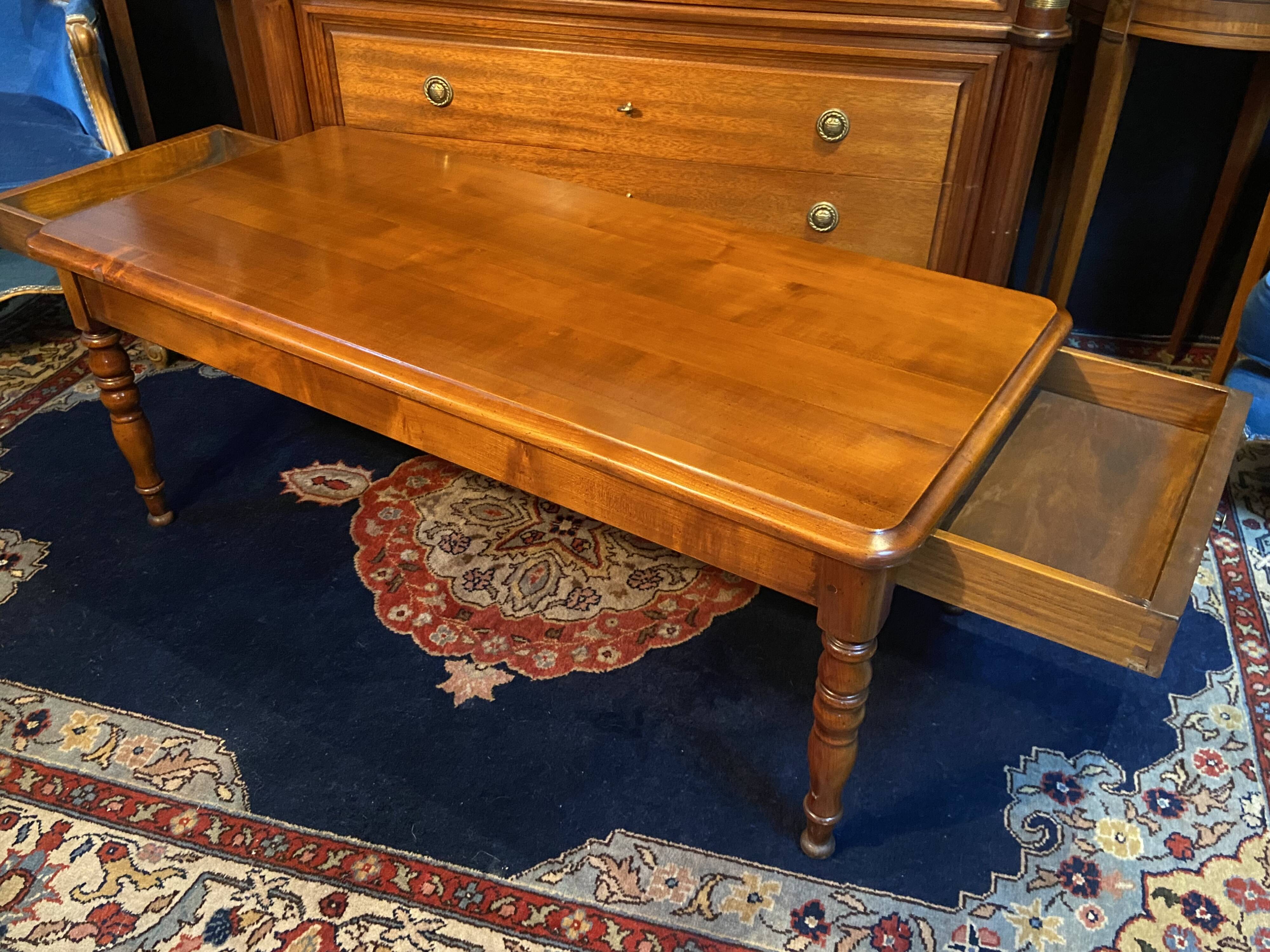 Solid cherry wood coffee table with 2 drawers