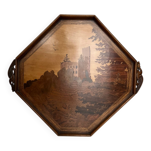 Plateau en bois Art nouveau Émile Gallé