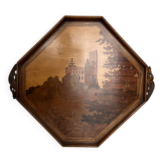 Art Nouveau wooden tray by Émile Gallé