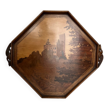 Art Nouveau wooden tray by Émile Gallé