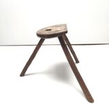 Brutalist tripod stool in solid wood half round