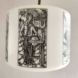 50s-60s pendant light in black and white opaline glass