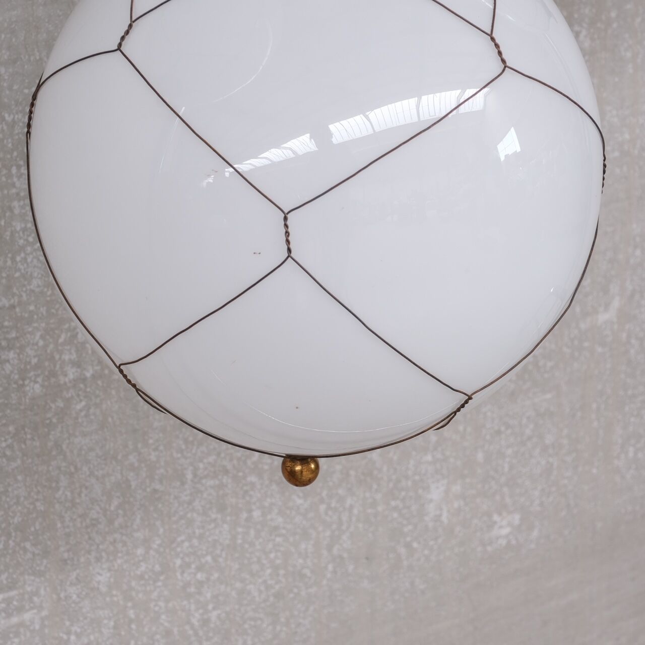 Opaline and brass mid-century caged pendant