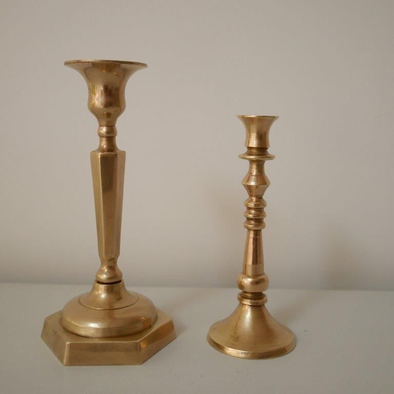 Set of 2 small brass candle holders