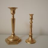 Set of 2 small brass candle holders