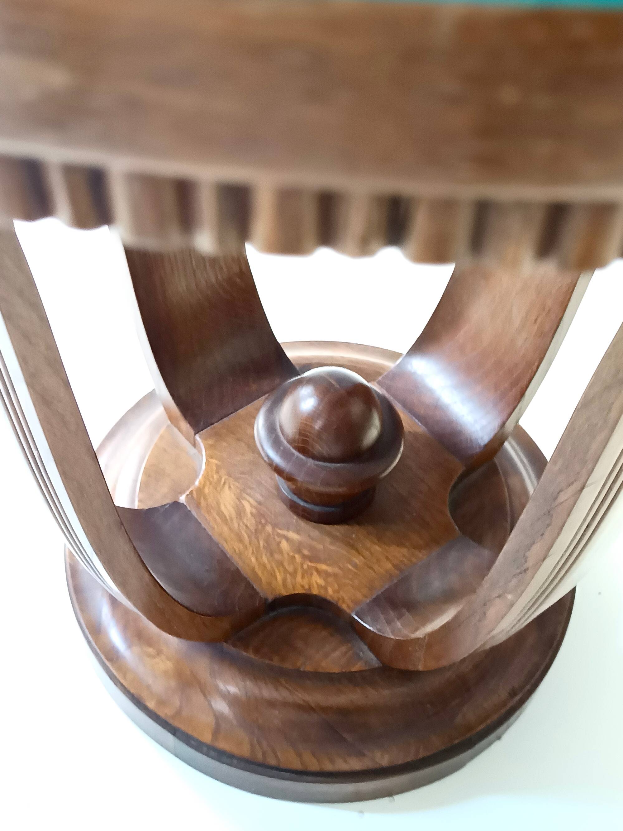 Art Deco Round Oak Durmast and Glass Coffee Table, Italy