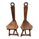 2 three-legged chairs made of solid wood