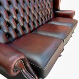 Vintage Chesterfield 3-seater sofa in red leather - English wingback model