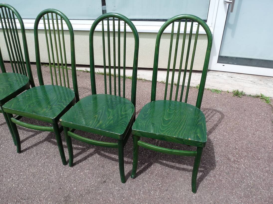 Set of 4 vintage Baumann Eden bistro chairs in green wood