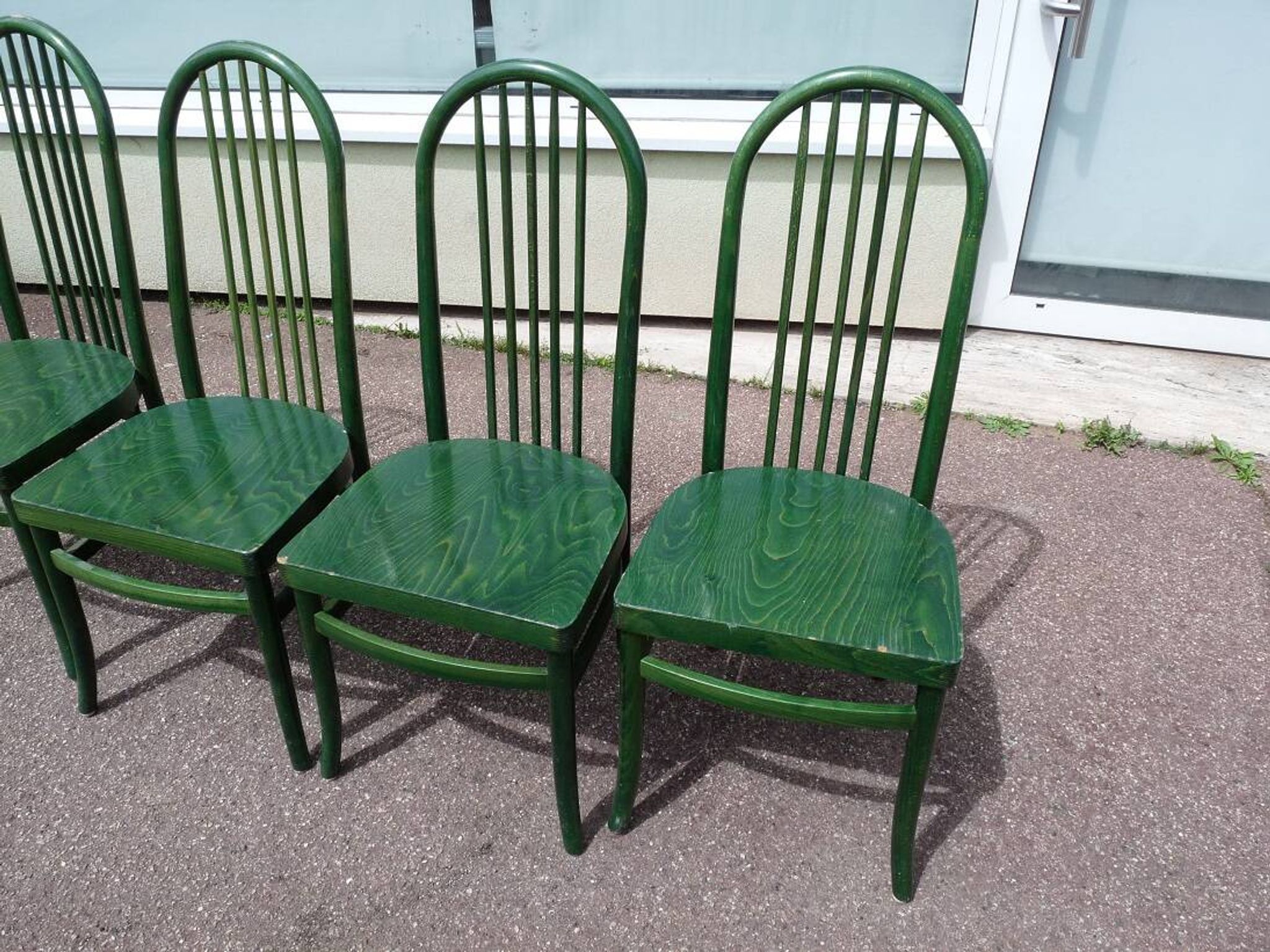 Set of 4 vintage Baumann Eden bistro chairs in green wood