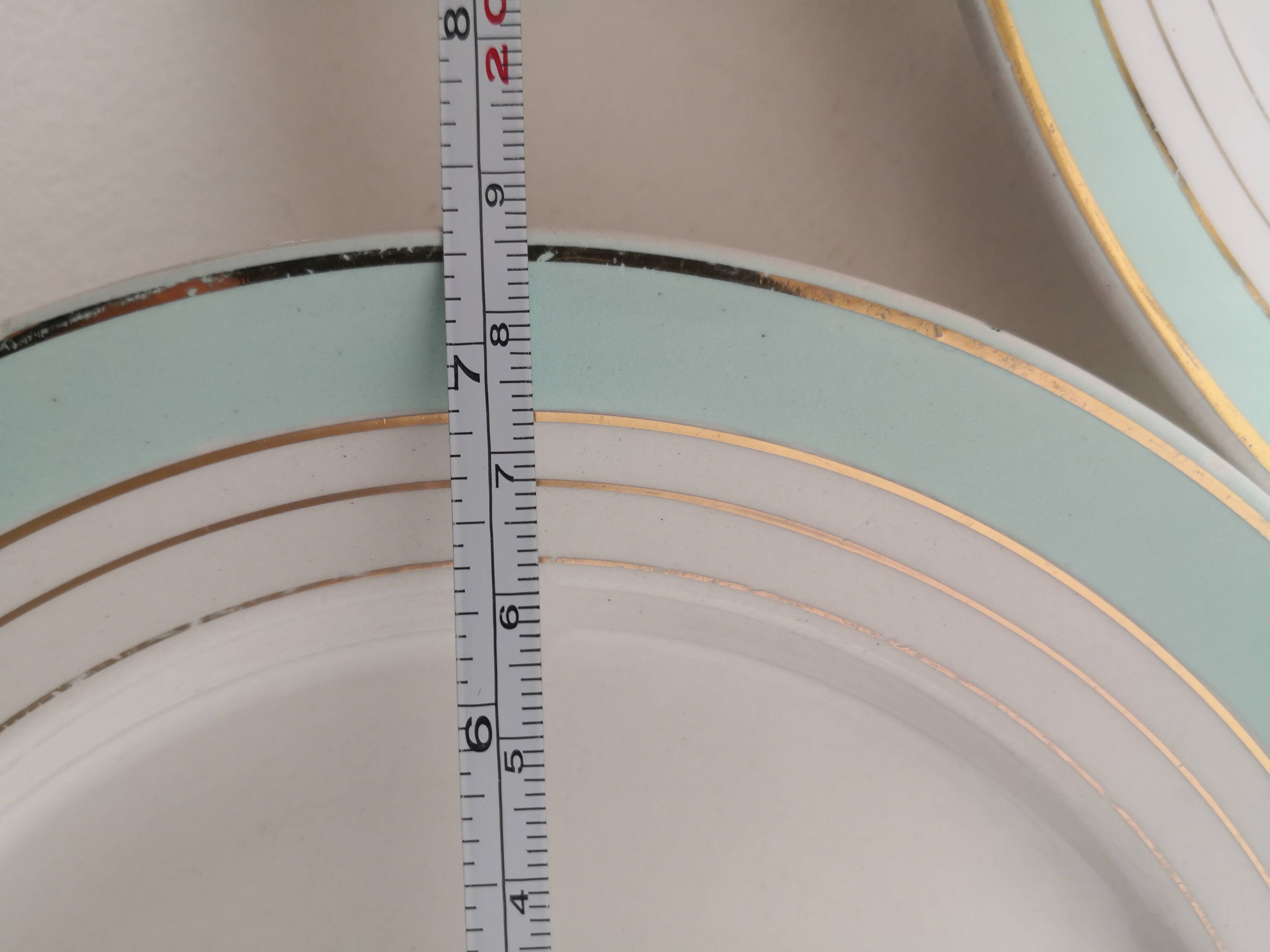 set of 8 Lunéville dessert plates, Regency model, green, white and gold