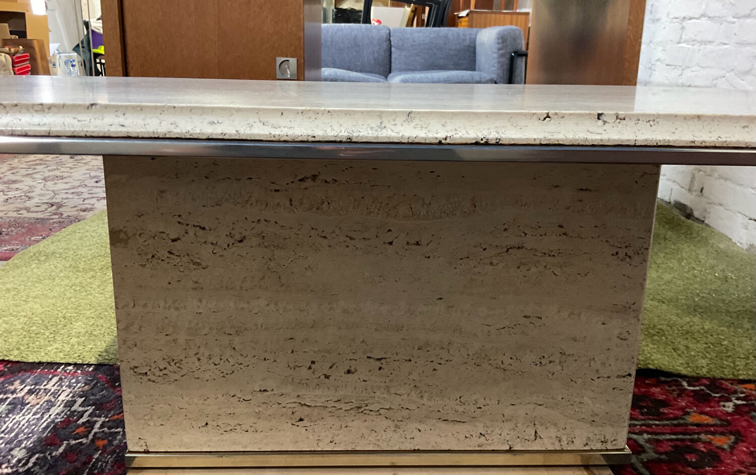 Fedam coffee table in travertine and brass from the 70s