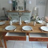 Vintage farm table, beech base and belt, pitch pine top.