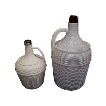 Paire de dames jeannes en verre vintage