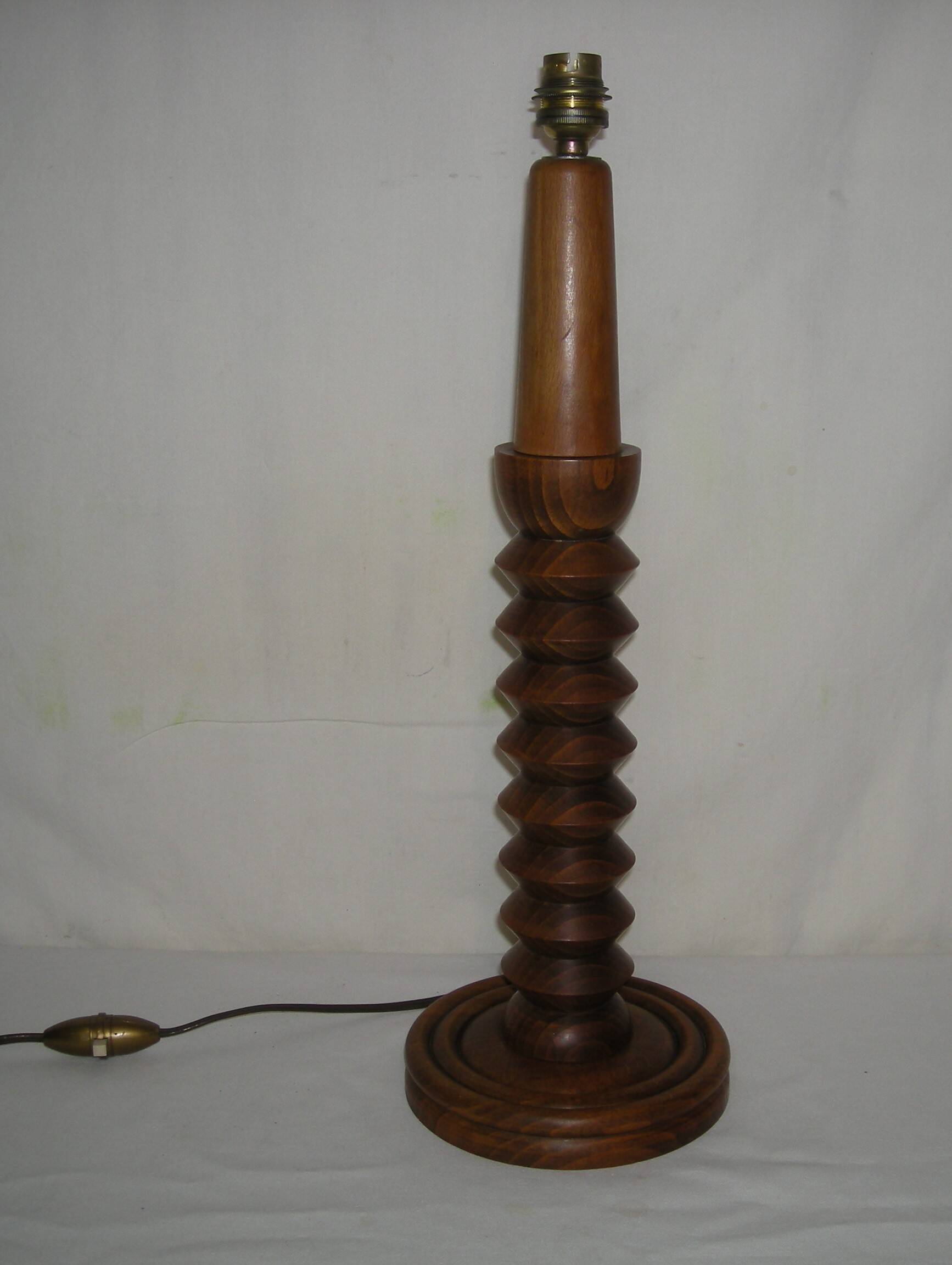 Charles Dudouyt style lamp in turned wood from the 1940s