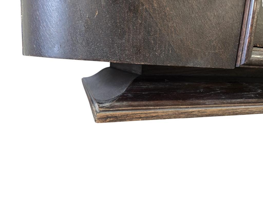 Vintage curved wooden sideboard / Art Deco wardrobe with mirror