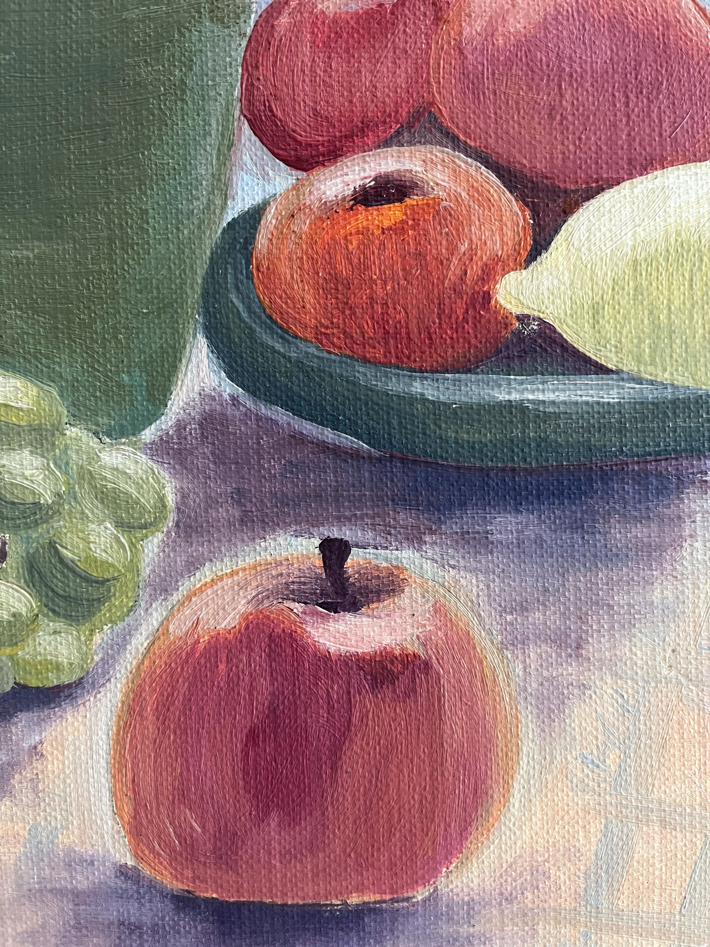 Peinture ancienne huile sur carton nature morte fruits table